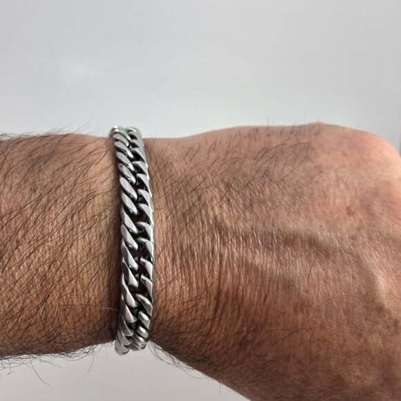 Silver Color Stainless Steel 9.5mm Cuban Chain Bracelet - Picture 5 of 7
